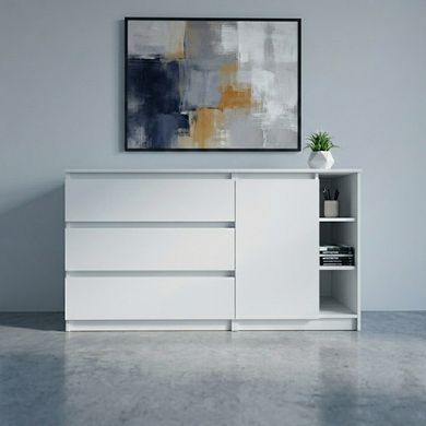 Комод на 3 ящика с боковыми полками, Белый, 140х40х77.4см фото