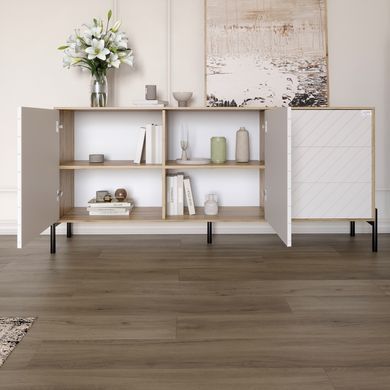 Комод з золотими металевими ніжками LION Амарант 168x40x76,5 см Бетон темний/Перламутровий металік