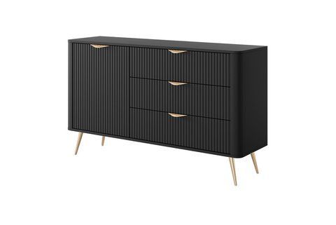 Комод Perfect Home Ланте/Lante 1-дверный с 3 ящиками и золотыми ножками 1D3S/138 Черный (PFH-091192) фото