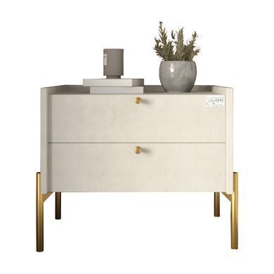 Тумба приліжкова LION Wood з двома шухлядами Бетон style (золоті ножки)