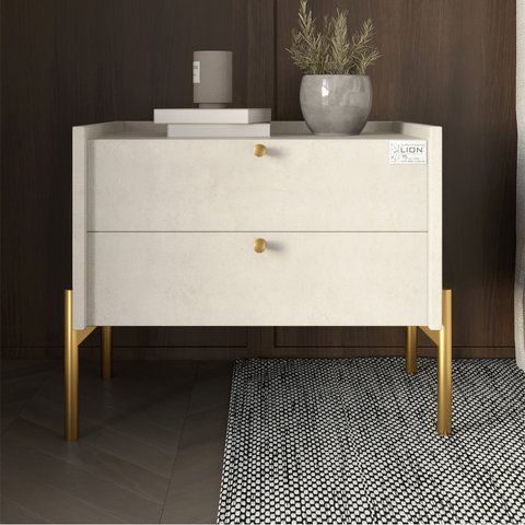 Тумба приліжкова LION Wood з двома шухлядами Бетон style (золоті ножки) фото