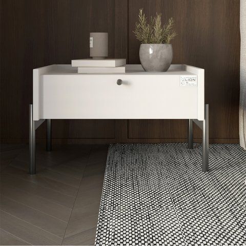 Тумба приліжкова LION Wood з однією шухлядою Німфея Альба (білий) (чорні ножки) фото