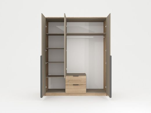 Шафа для одягу Летто/Letto 3D2S/165 3-дверна Дуб терра темний/сірий кам'яний