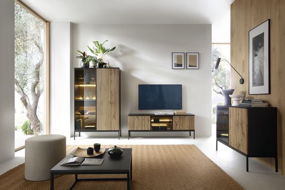 Комод з підсвіткою Сенто/Sento K104 2-дверний Чорний/дуб вотан