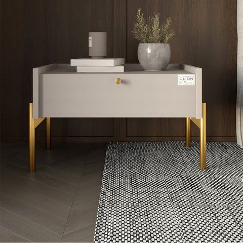 Тумба приліжкова LION Wood з однією шухлядою Кашемір (золоті ножки) фото