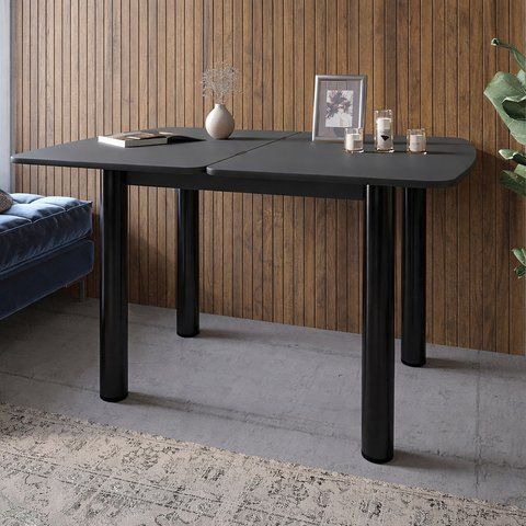 Обідній стіл розкладний LION Нота чорні ніжки Антрацит 60x90/90x120 фото