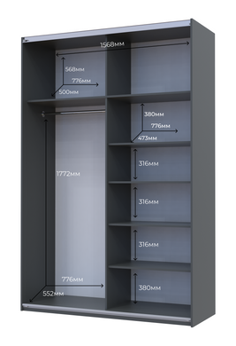 Шафа-купе двохдверна Doros G-Caiser 160х60х240 см Графіт/1 Дзеркало
