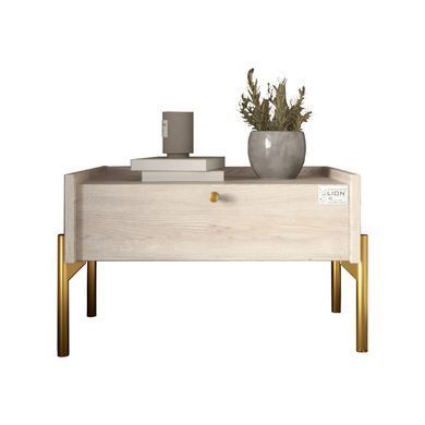 Тумба прикроватная LION Wood с одним ящиком Самоа Дымчатый (золотые ножки)