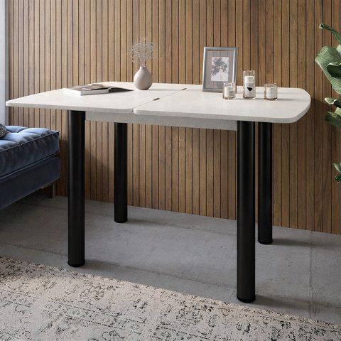 Обідній стіл розкладний LION Нота чорні ніжки Бетон Style 60x90/90x120 фото