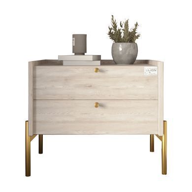 Тумба прикроватная LION Wood с двумя ящиками Самоа Дымчатый (золотые ножки)