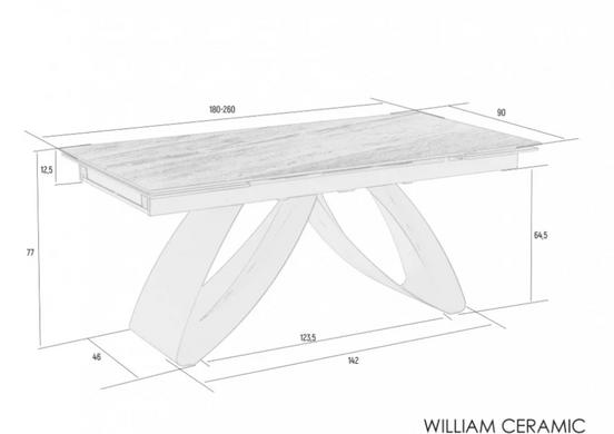 Стол обеденный WILLIAM CERAMIC 180(260)х90 песчаный камень мат/черный каркас