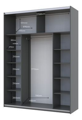 Шафа-купе двохдверна Doros G-Caiser 180х60х240 см Графіт/1 Біле Скло
