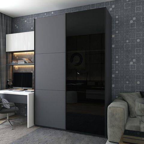 Шафа-купе двохдверна Doros G-Caiser 180х60х240 см Графіт/1 Чорне скло