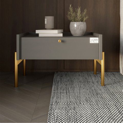 Тумба приліжкова LION Wood з однією шухлядою Антрацит (золоті ножки) фото