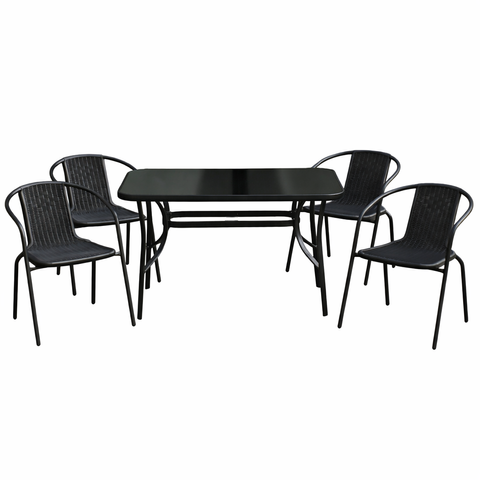 Комплект садовой мебели 4Points Rapallo-4 с прямоугольным столом 120x70x70см с черной стеклянной столешницей, Чёрный фото