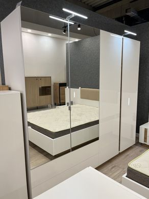 Шафа для одягу Арко/Arco 4-дверна з дзеркалом 4D2S/220 Білий глянець/дуб грандсон