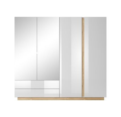 Шафа для одягу Арко/Arco 4-дверна з дзеркалом 4D2S/220 Білий глянець/дуб грандсон