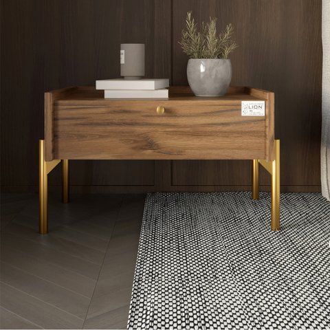 Тумба приліжкова LION Wood з однією шухлядою Дуб Ліворно (золоті ножки) фото