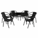 Комплект садовой мебели 4Points Rapallo-6 с прямоугольным столом 120x70x70см с черной стеклянной столешницей, Чёрный фото 1