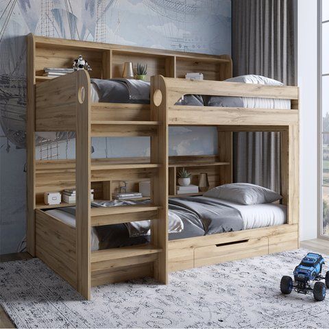 Детская двухъярусная кровать LION Майнкрафт 90х190 см с ящиком Дуб Аппалачи